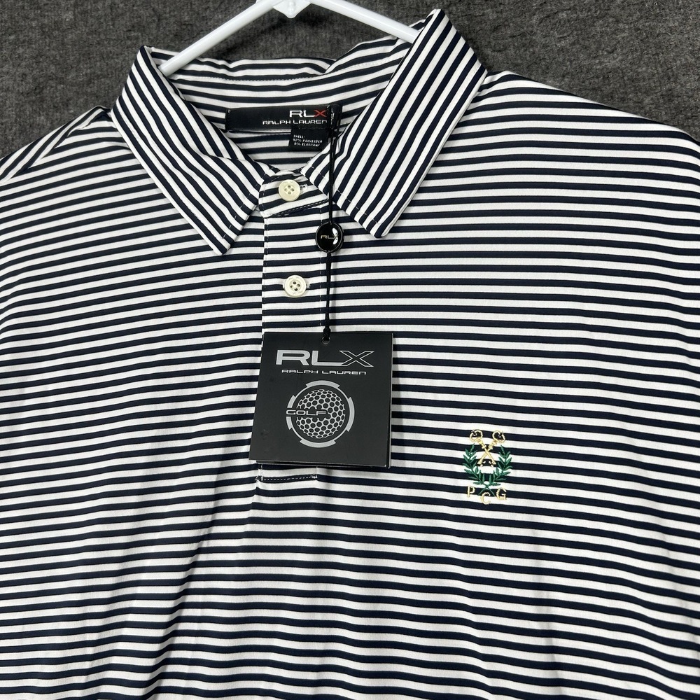 Ralph Lauren RLX Polo Shirt Mens XL Black White Stripe Peachtree Golf Club NWT